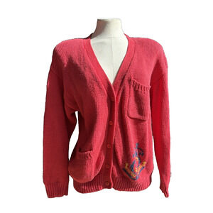 Vintage 80s Bristol Court Red Sweater Cardigan Knit Nautical Marine Womens S-M